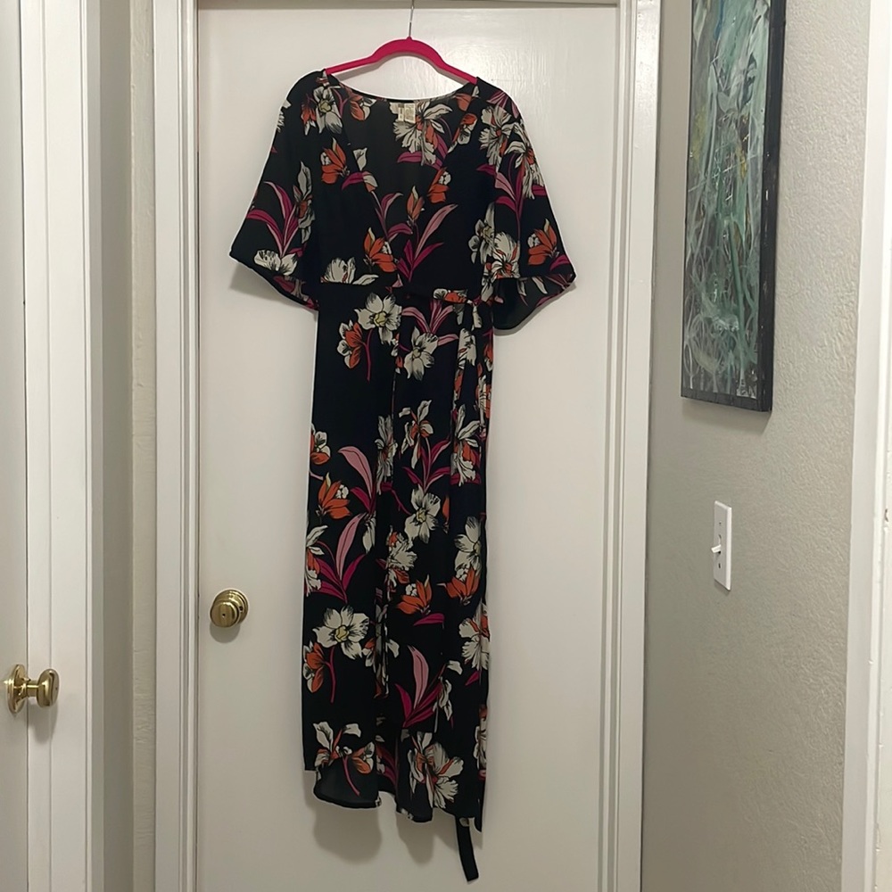 Multicolored floral wrap dress